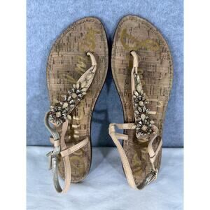 Sam Edelman Gene Woman sz 10 Embellished Leather Light Tan Neutral Dressy Sandal